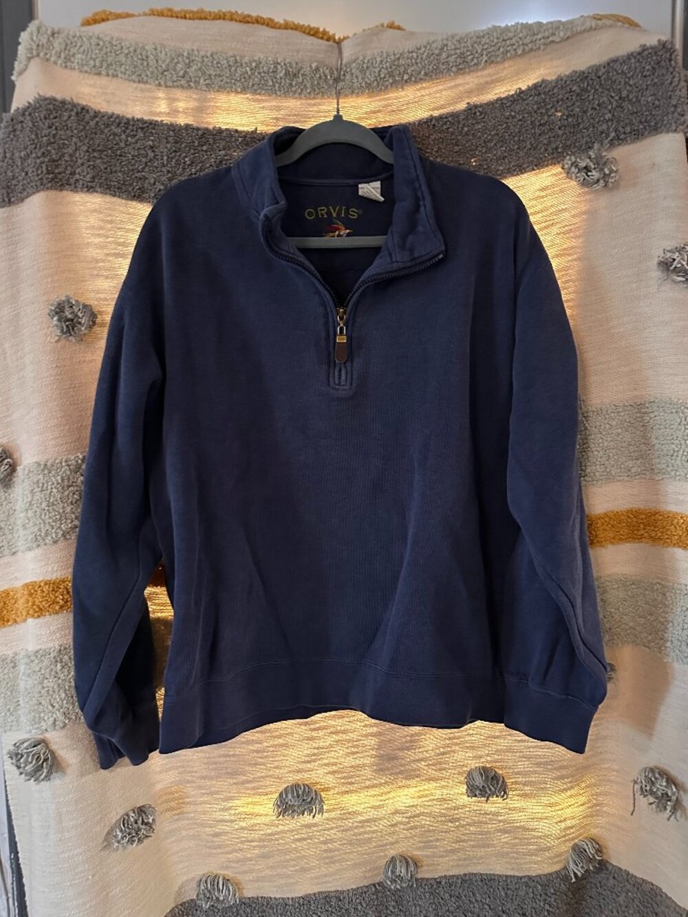 Orvis Signature Collection 1/4-Zip Ribbed Sweatshirt - Faded Navy Blue Large